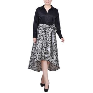 NY Collection Womens Petite Floral Shirt Dress High-Low Dress, NWT